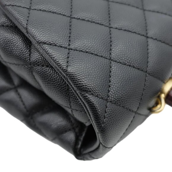 Chanel  Coco Large Quilted Caviar Lizard Handle Shoulder Bag Black - Picture 6 of 13